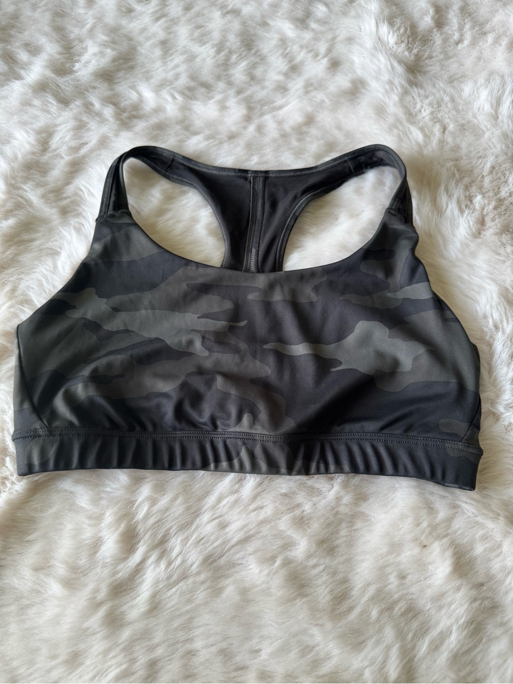 Athleta Black & Charcoal Camo Racerback Sports Bra